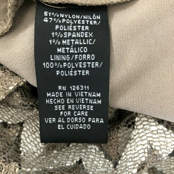 New Ronni Nicole Sheath Dress Womens L Chevron Gold White Shimmer 3/4 Sleeves Fi - Picture 10 of 14